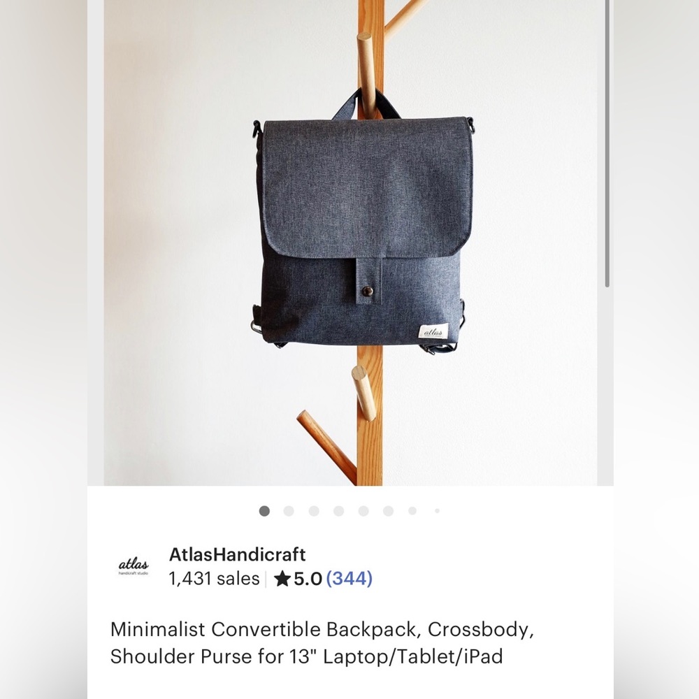 Minimalist Convertible backpack crossbody shoulder purse 13” laptop/tablet/iPad